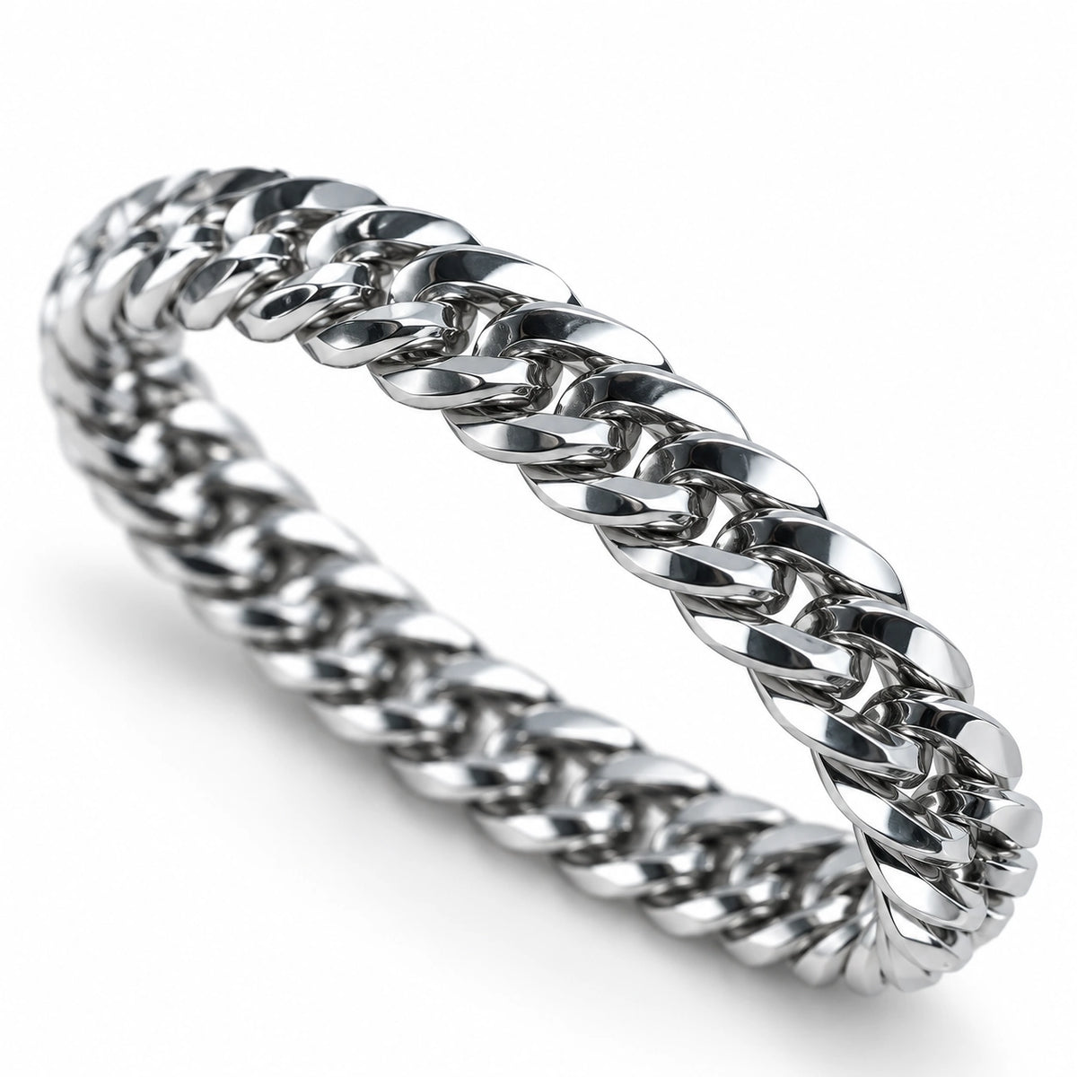 Close-up of polished interlocking curb links